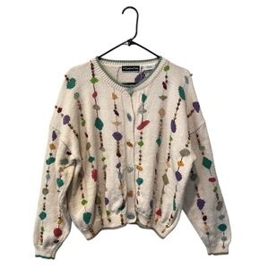 Christine Foley beaded cotton cardigan art to wear Y2K size medium
